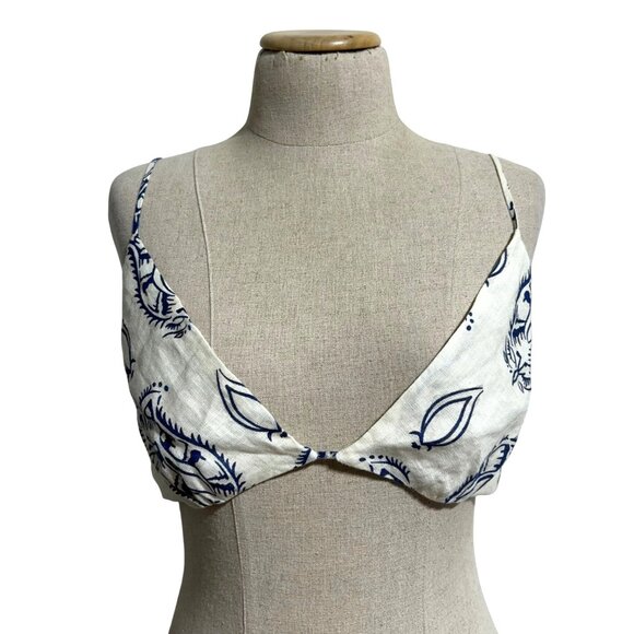 Johanna Ortiz Womens Sz 12 White Afternoon in Fez Linen Crop Bralette Top Cream - Picture 2 of 12